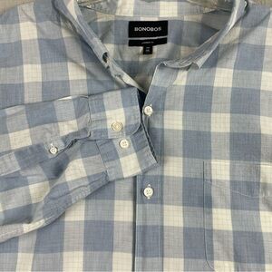 Men's‎ Bonobos Prominent Fit Blue-White Plaid Long Sleeve 4XL-Long 0060
